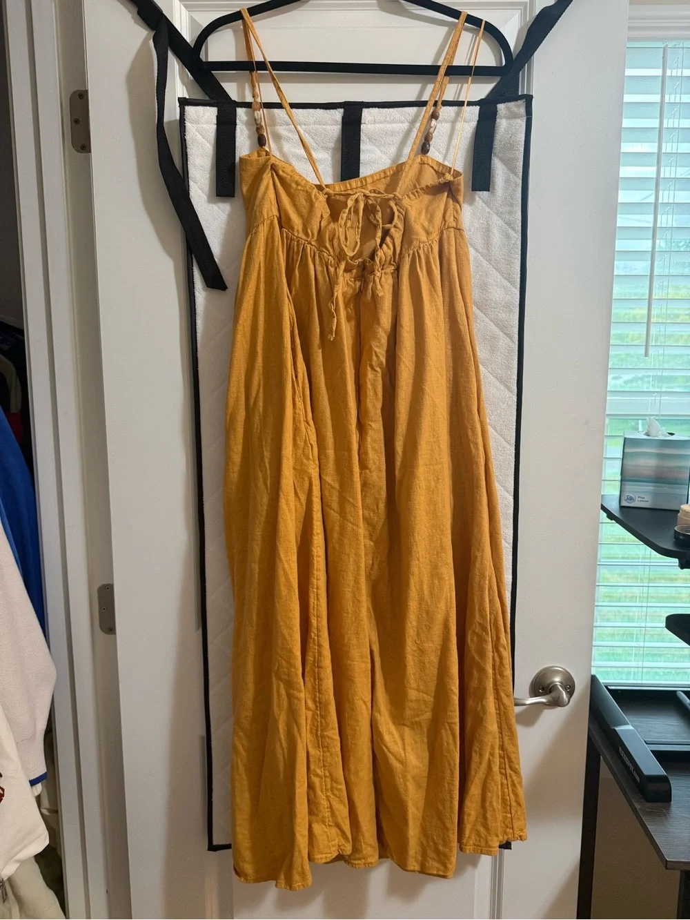 Abercrombie & Fitch Mustard Maxi Dress with Beaded Straps & Tie Back